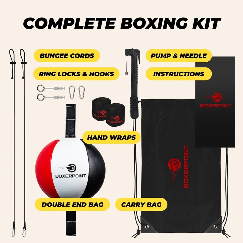 Boxerpoint Double End Boxing Bag - Small 7x7 in Red/White/Black Speed Training with Speed Punching Bag Platform & Boxing Reflex Ball - Training Station for Adults - Gym Equipment - Image 2